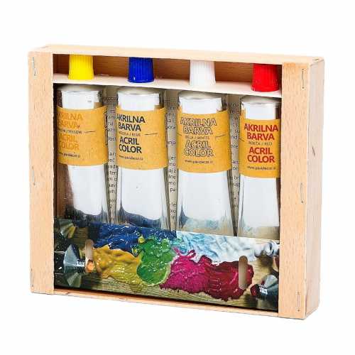 Acrylic paints with brushes